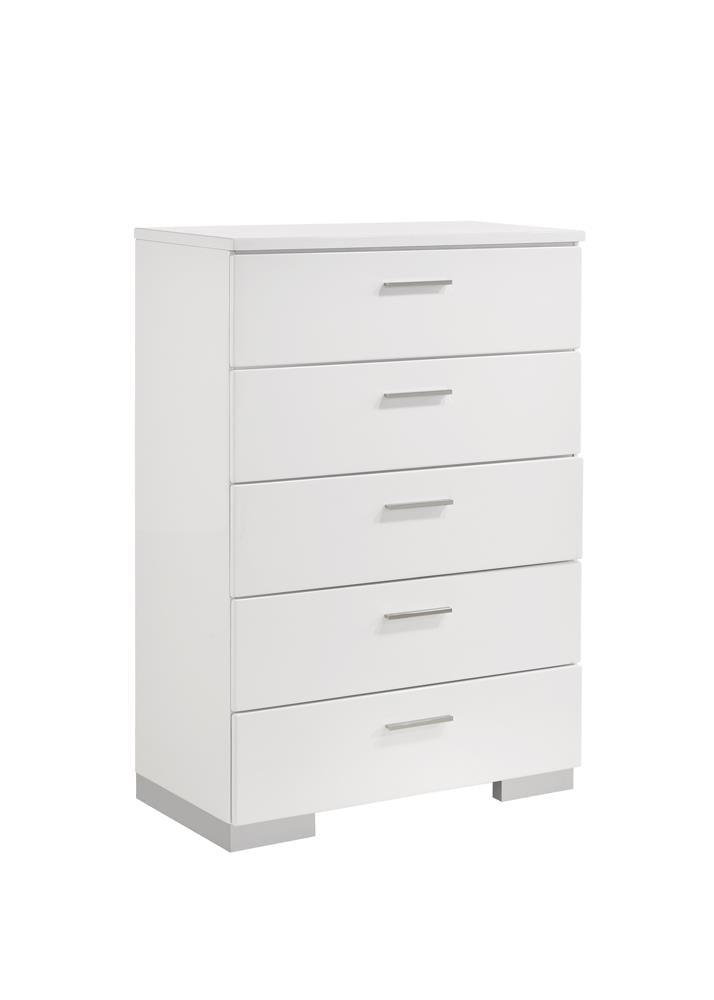 Felicity 5-Drawer Chest Glossy White angled side view