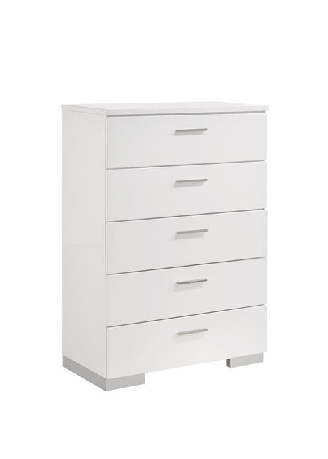 Felicity 5-Drawer Chest Glossy White angled side view