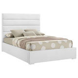 Detail of the leatherette upholstery and channeling on Felicity bed headboard