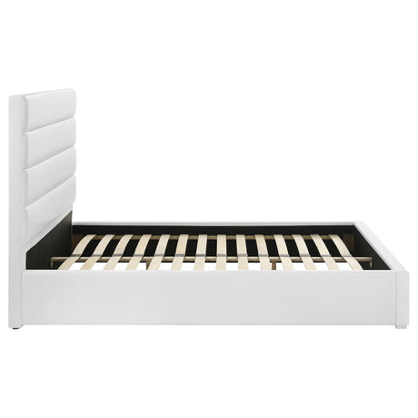 Assembled Felicity Upholstered Bed displaying full length