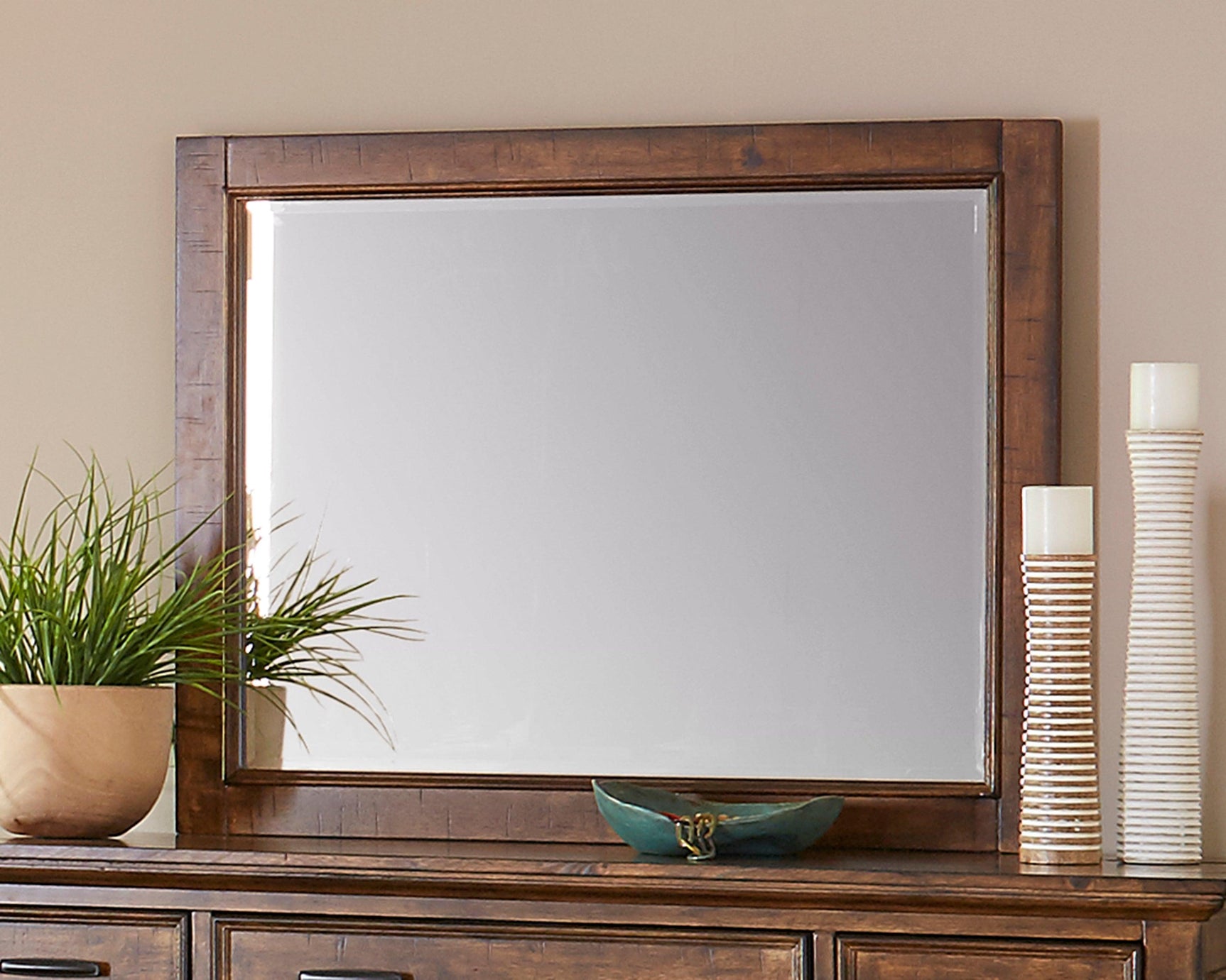 Elk Grove Mirror close-up showing wood grain and vintage bourbon finish