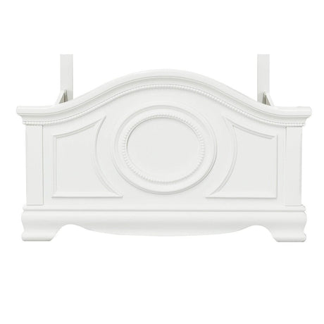 Detail of bead molding and shell motif on Lucida White Twin Bed headboard