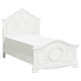Lucida White Twin Bed angled corner highlighting wood and engineered wood construction