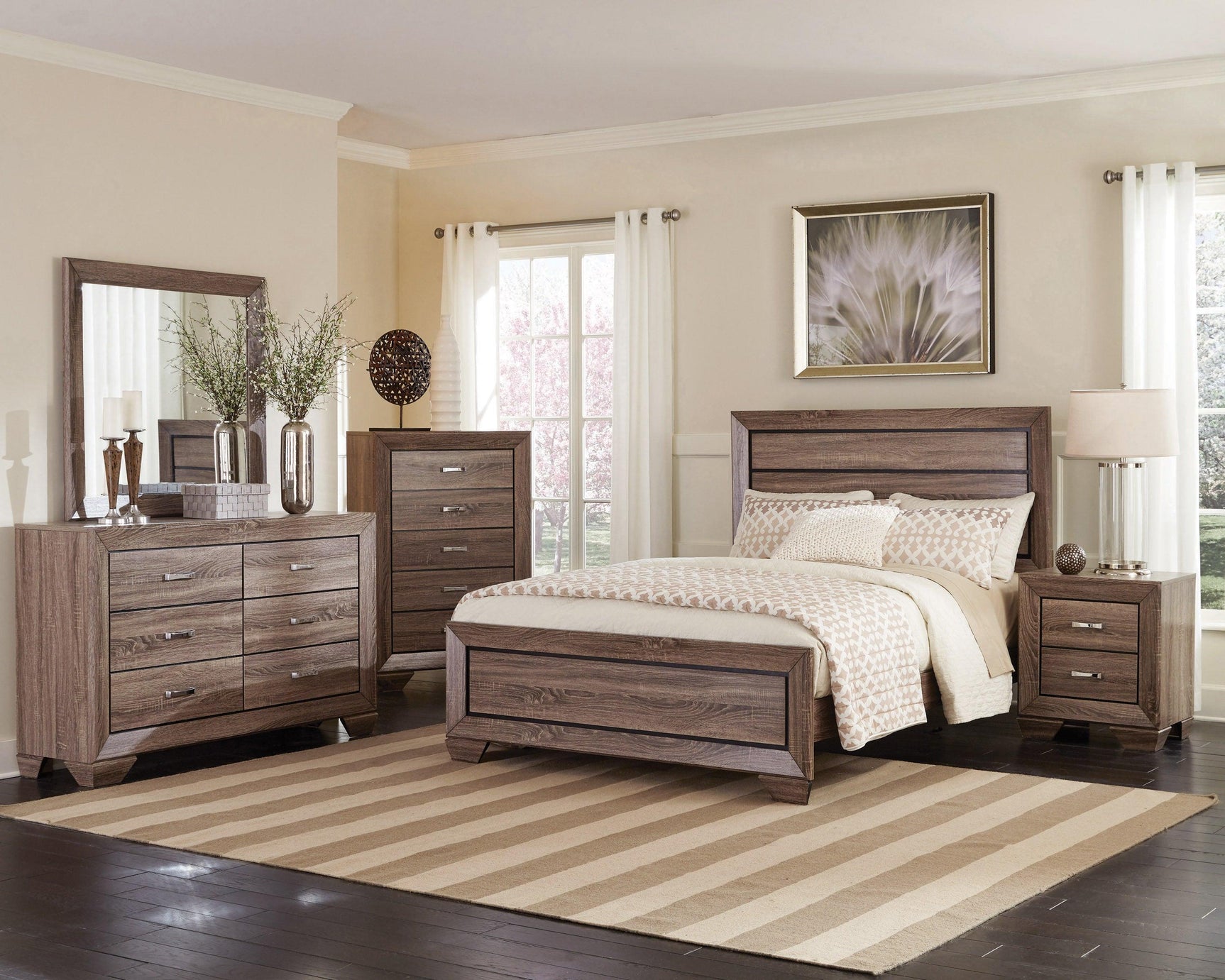 Kauffman Eastern King Panel Bed Washed Taupe - Ella Furniture