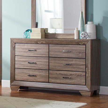 Side view of Kauffman Washed Taupe 6-Drawer Dresser