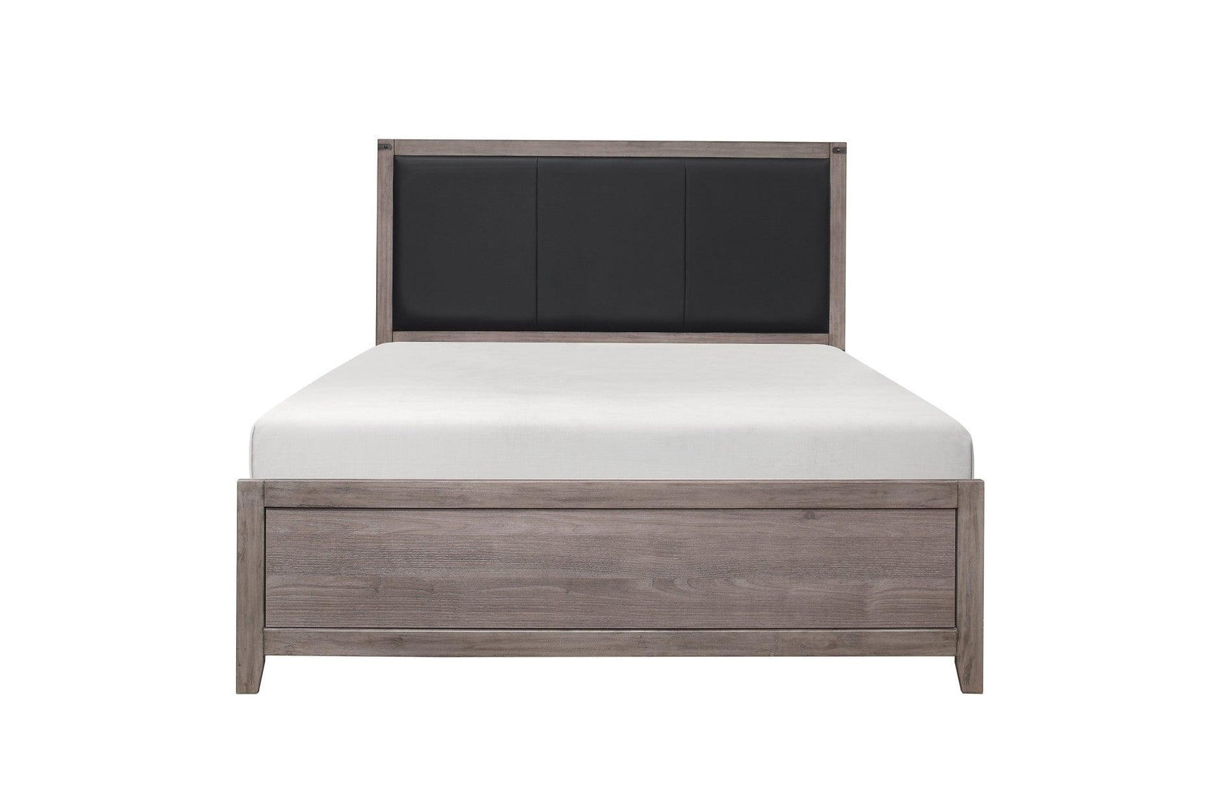 Woodrow Dark Metal Melamine Laminate Weathered Wood Metal Faux Leather Side Pier Bedroom Set - Ella Furniture