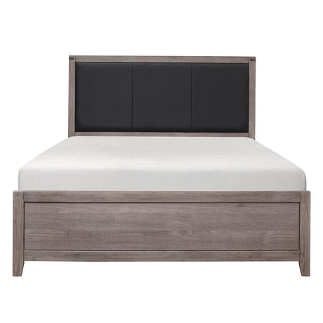 Woodrow Full Panel Bed in black and gray with faux leather upholstered headboard front view