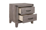 Woodrow Dark Metal Melamine Laminate Weathered Wood Metal Faux Leather Side Pier Bedroom Set - Ella Furniture