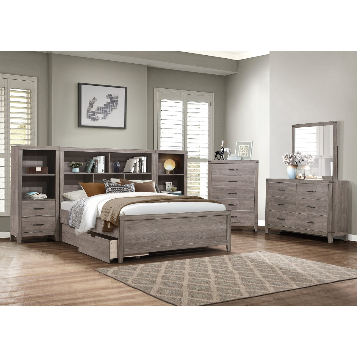 Side view of Garo Gray Wall Bedroom Set bed