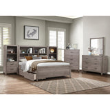 Woodrow Brownish Gray Wood And Engineered Wood Faux Leather Upholstered Full Panel Bedroom Set - Ella Furniture