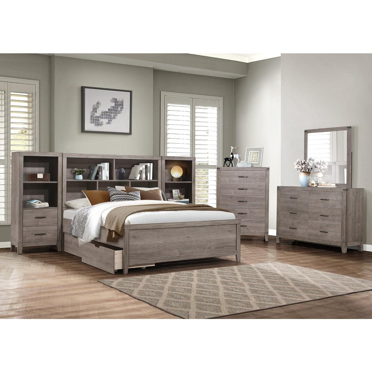 Woodrow Brownish Gray Wood And Engineered Wood Faux Leather Upholstered Full Panel Bedroom Set - Ella Furniture