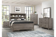 Side view of Woodrow Gray Bookcase Platform Bedroom Set bed