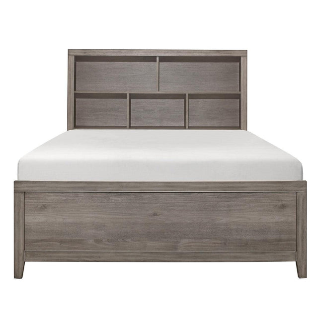 Woodrow Brownish Gray Wood And Engineered Wood Faux Leather Upholstered Full Panel Bedroom Set - Ella Furniture