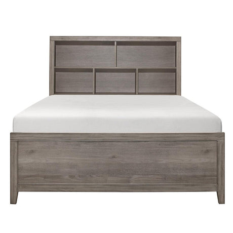 Front view of Woodrow Youth Queen Platform Bed in brownish gray melamine finish