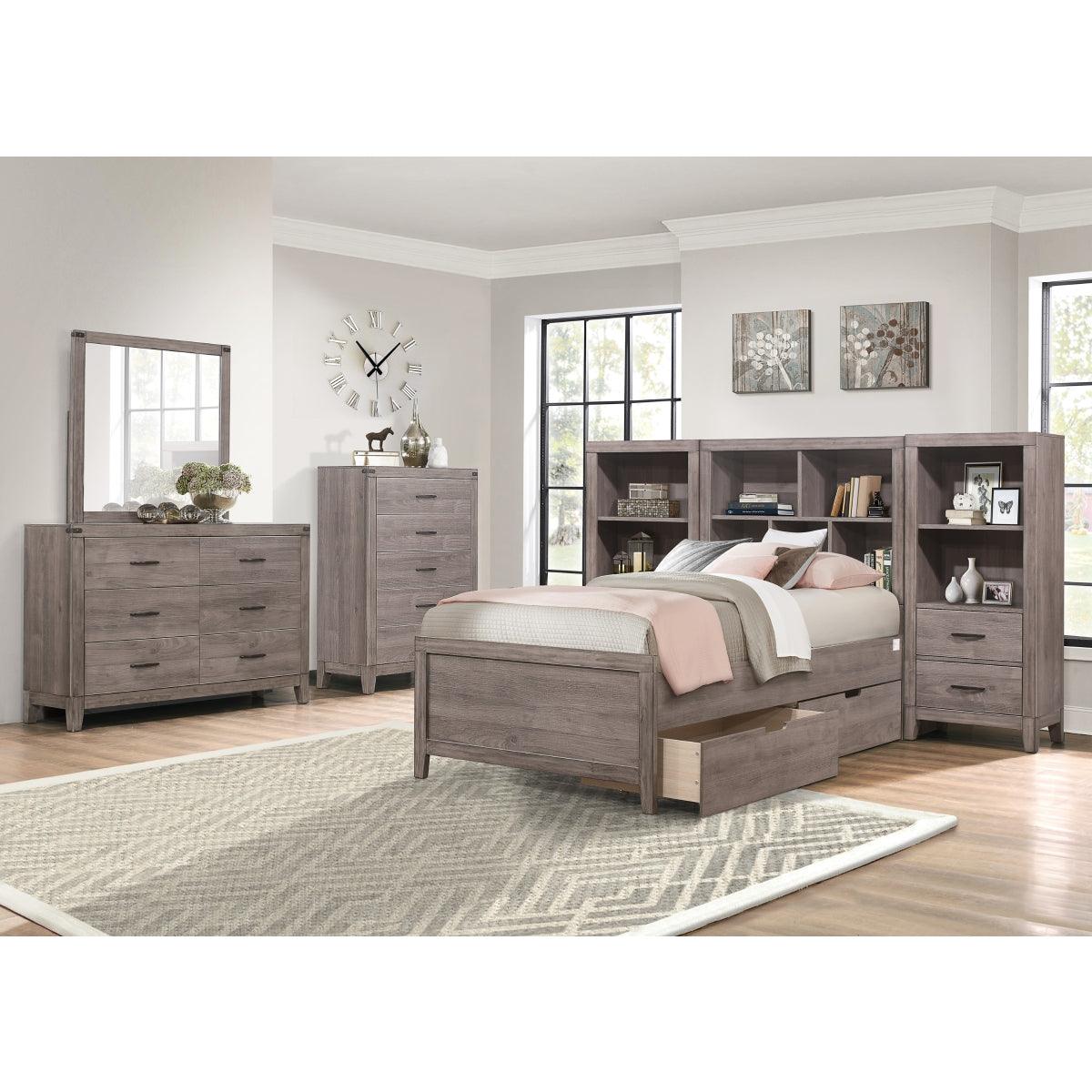 Woodrow Brownish Gray Modern Premium Melamine Board, Wood And Engineered Wood Twin Platform Bed - Ella Furniture