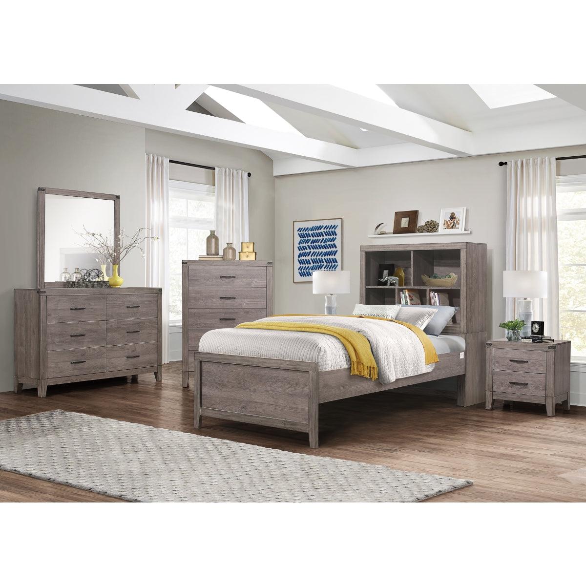 Woodrow Brownish Gray Modern Premium Melamine Board, Wood And Engineered Wood Twin Platform Bed - Ella Furniture