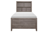 bedroom view of Woodrow Gray Upholstered Panel Bedroom Set bed