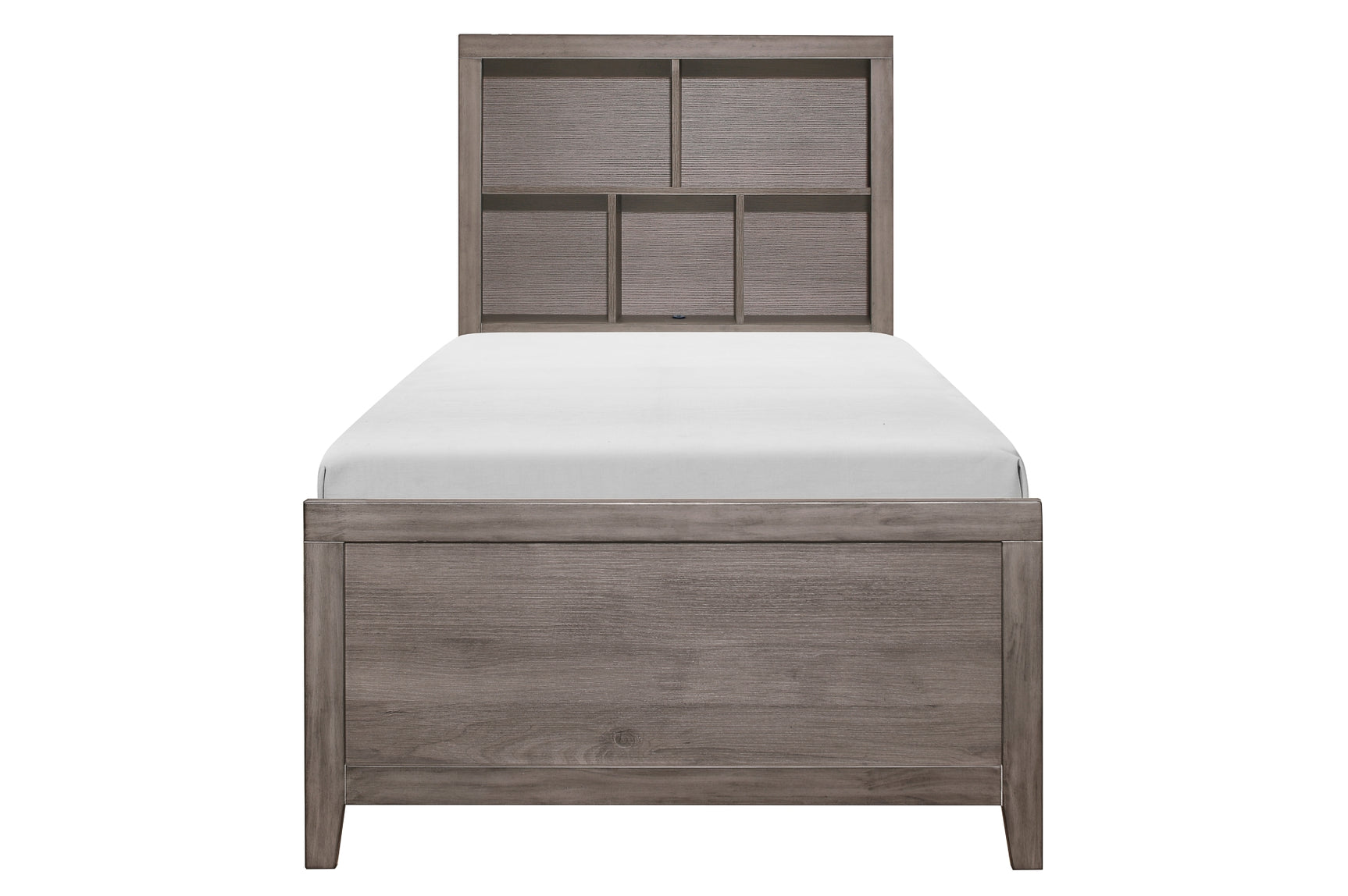 bedroom view of Woodrow Gray Upholstered Panel Bedroom Set bed