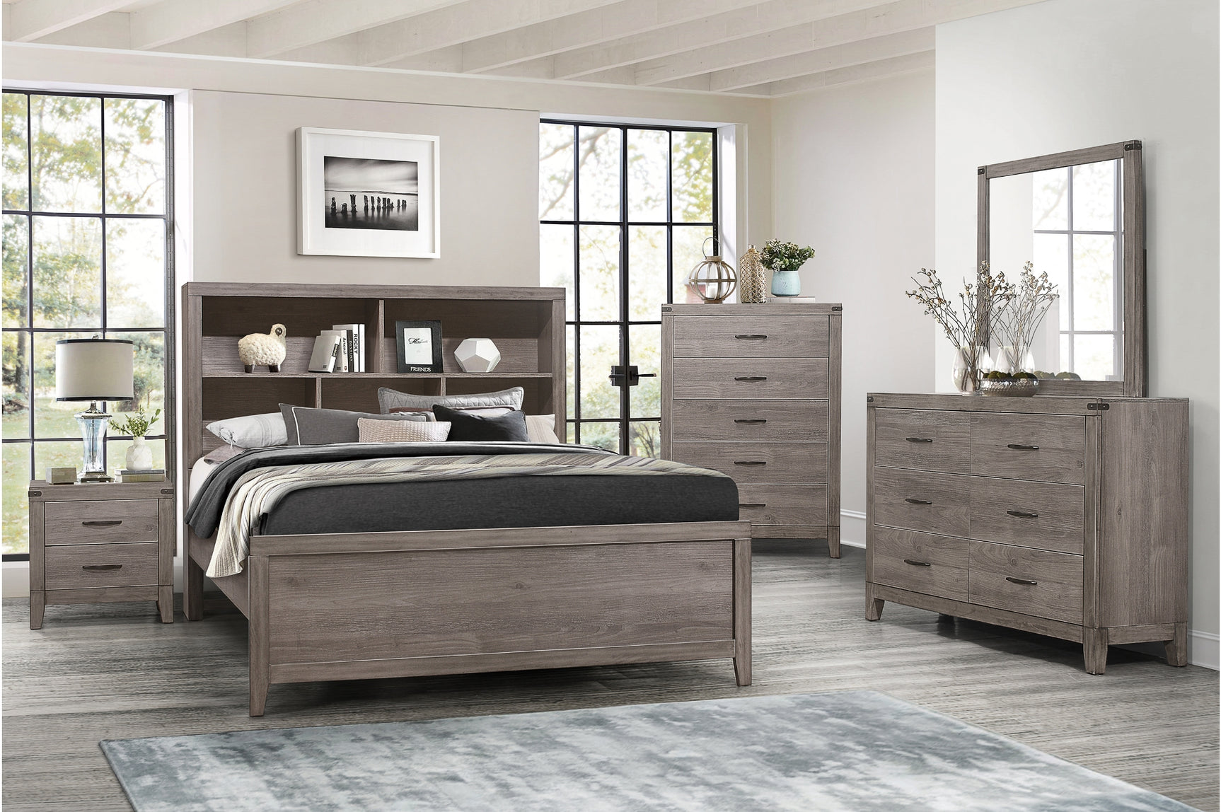 Woodrow Gray Bookcase Platform Bedroom Set