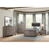 Woodrow Brownish Gray Finish Wood And Engineered Wood Faux Leather Upholstered Headboard Twin Bed - Ella Furniture