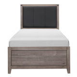 Woodrow Brownish Gray Finish Wood And Engineered Wood Faux Leather Upholstered Headboard Twin Bed - Ella Furniture