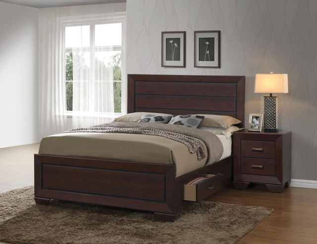 Kauffman King Storage Bed showing headboard drawers