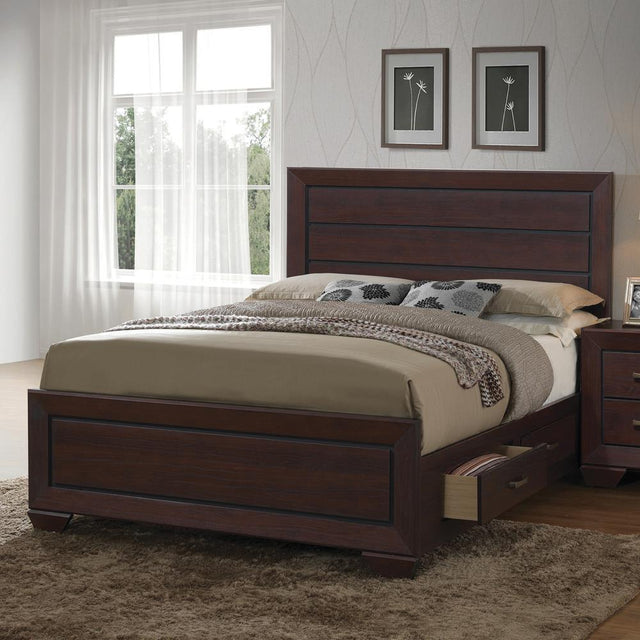 Kauffman Queen Storage Bed Dark Cocoa - Ella Furniture