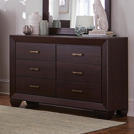 Kauffman 6-Drawer Dresser Dark Cocoa - front angle