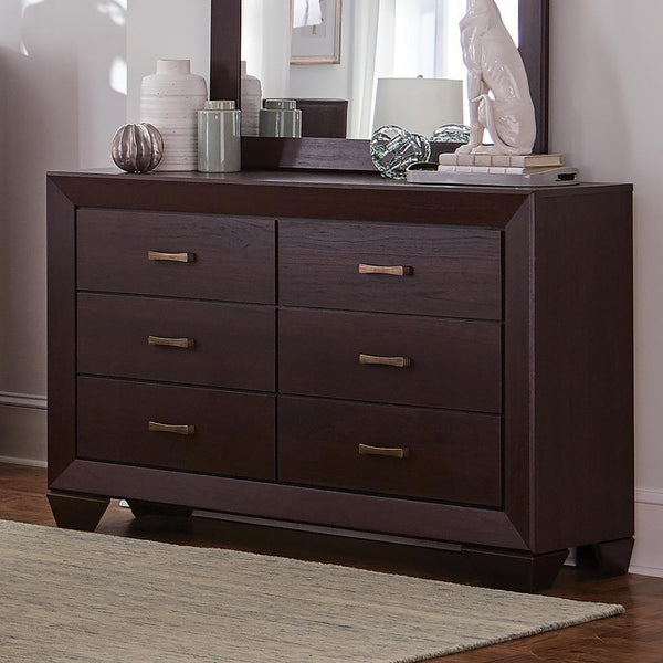 Kauffman 6-Drawer Dresser Dark Cocoa - front angle
