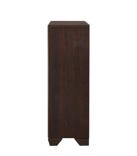 Kauffman 5-Drawer Chest dark cocoa top view showing finish