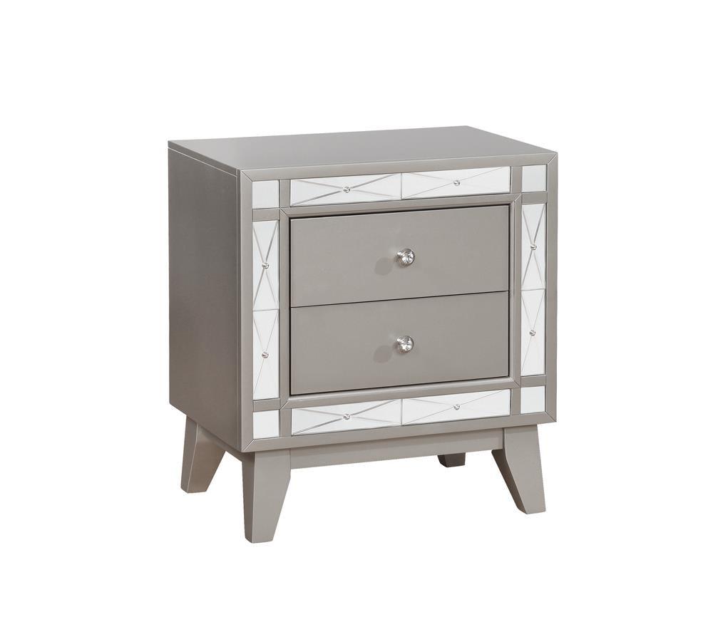 Leighton 2-drawer nightstand metallic mercury front perspective