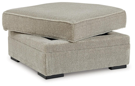 Calnita Sisal Velvet Ottoman open showing storage