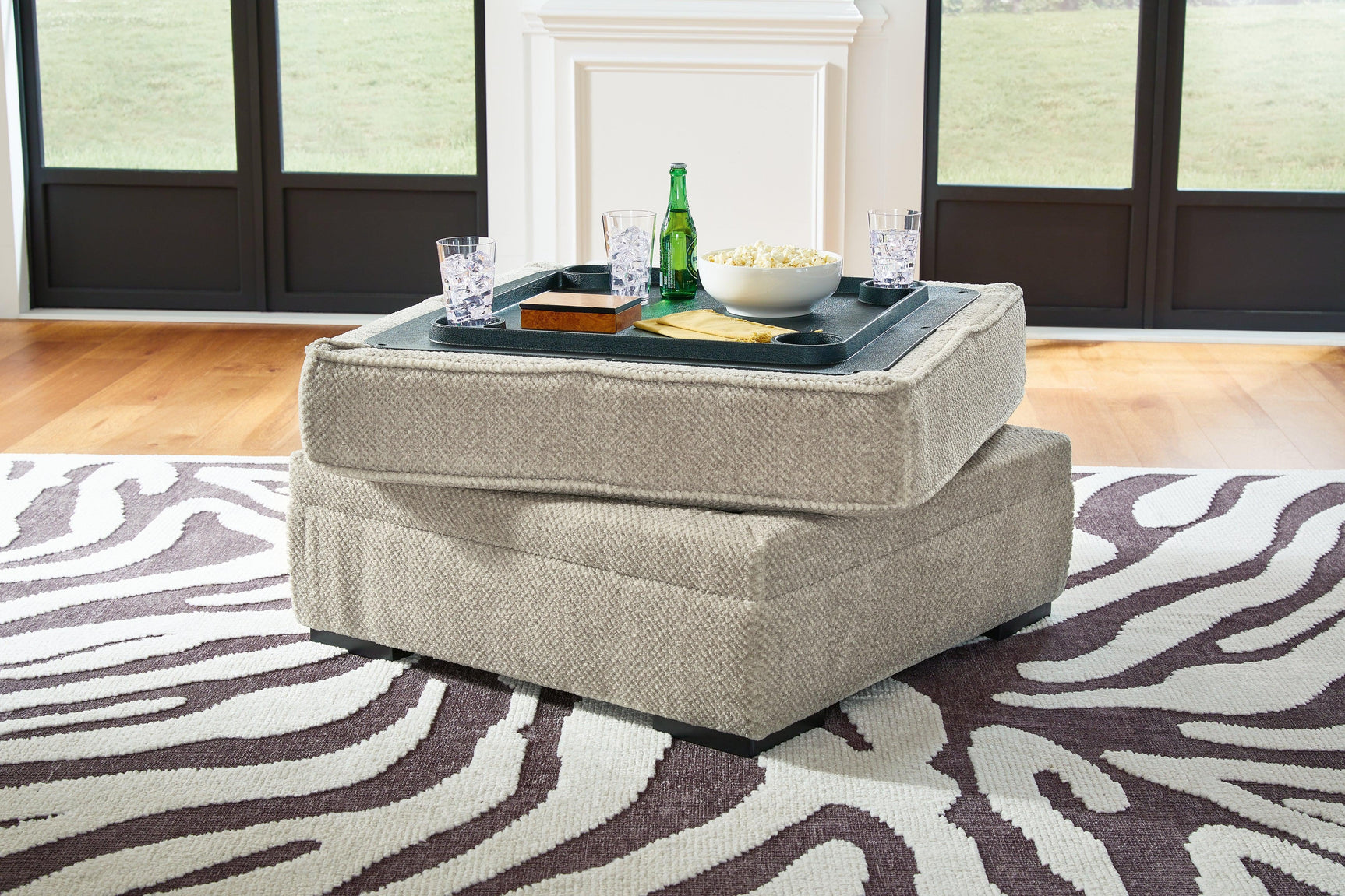 Calnita Sisal Velvet Ottoman With Storage - Ella Furniture