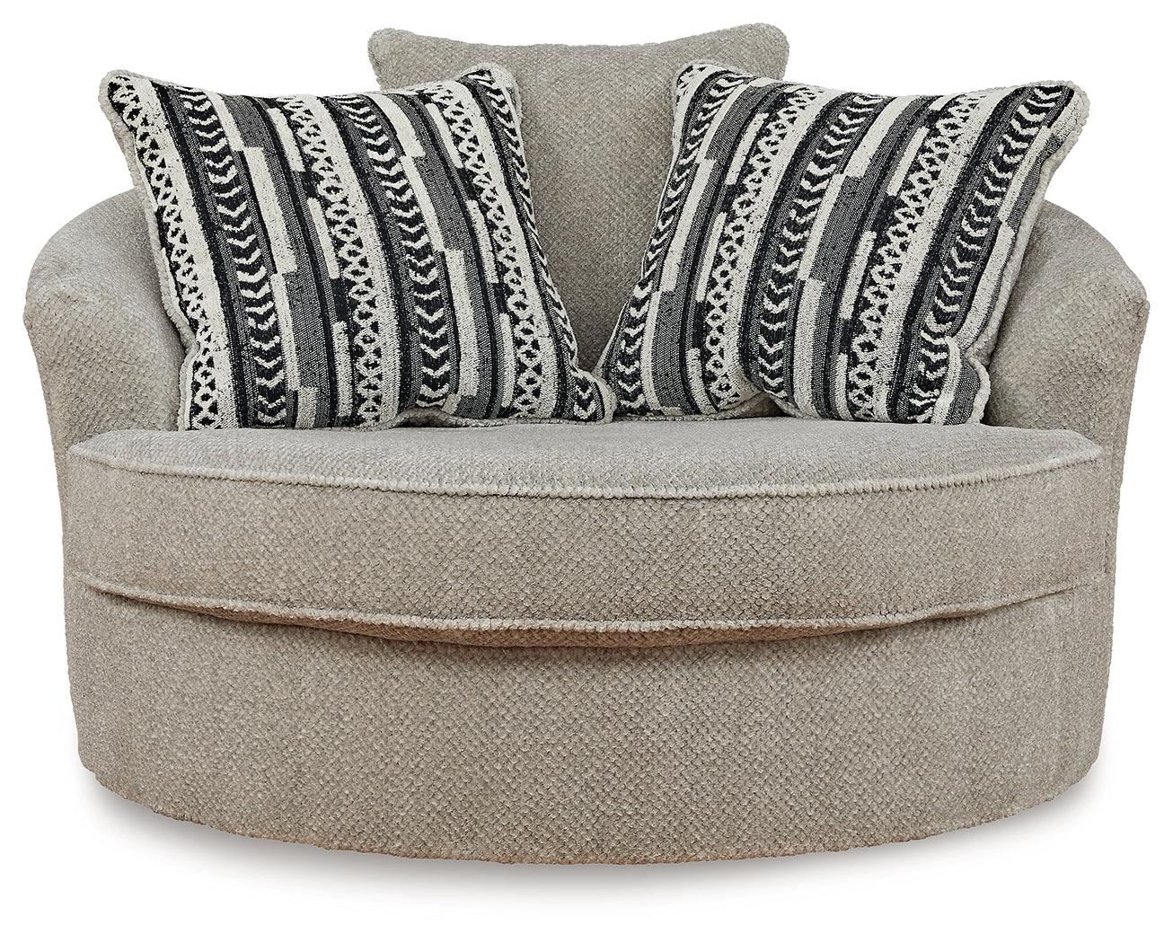 Calnita Sisal Velvet Oversized Swivel Accent Chair side profile view