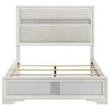 Close-up of textured white finish and smooth trim on bed panels