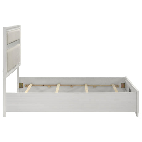Miranda 54-inch upholstered full panel bed in white, side view