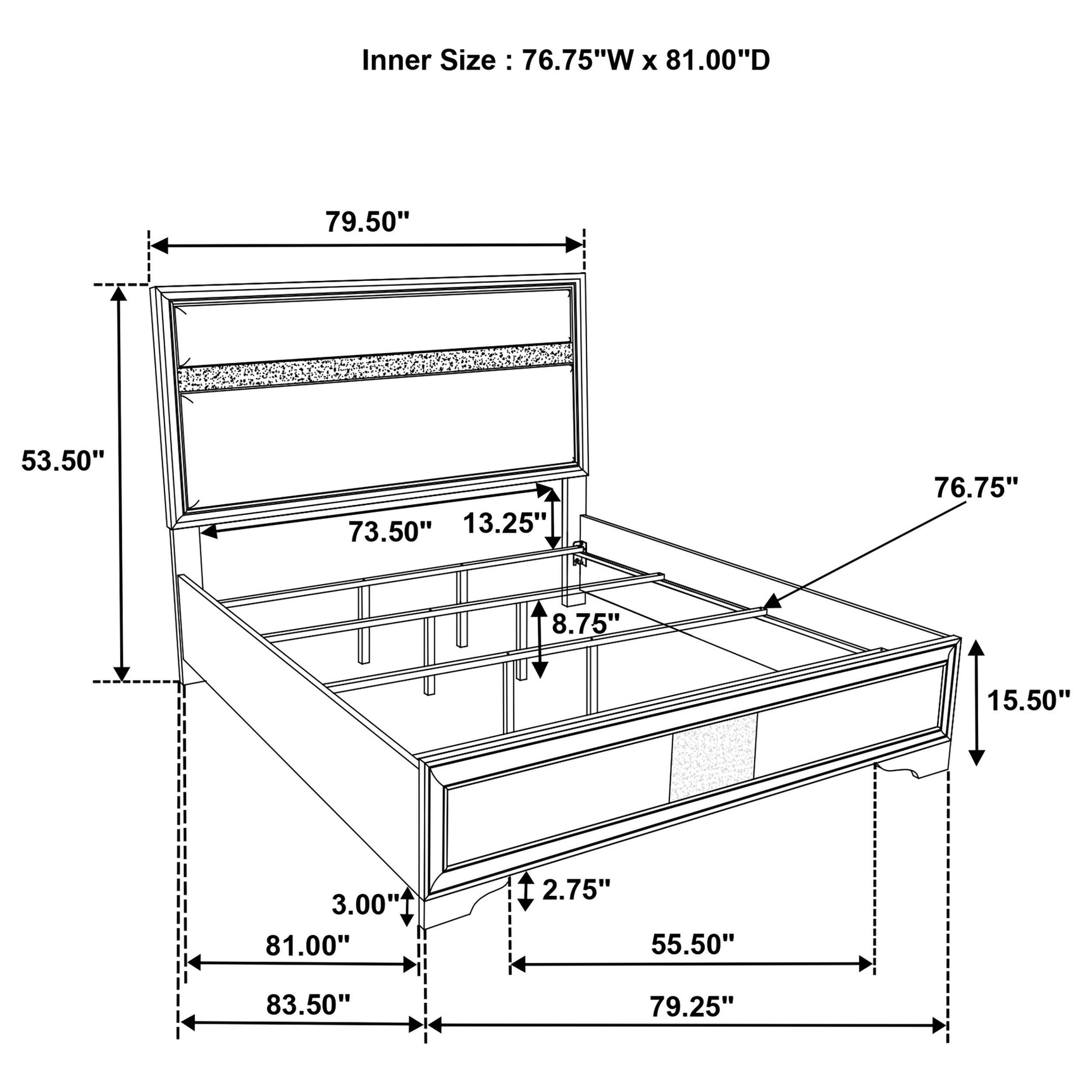 White textured finish on bed rails and footboard