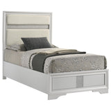 Close-up of Miranda bed headboard with glitter stripe detail