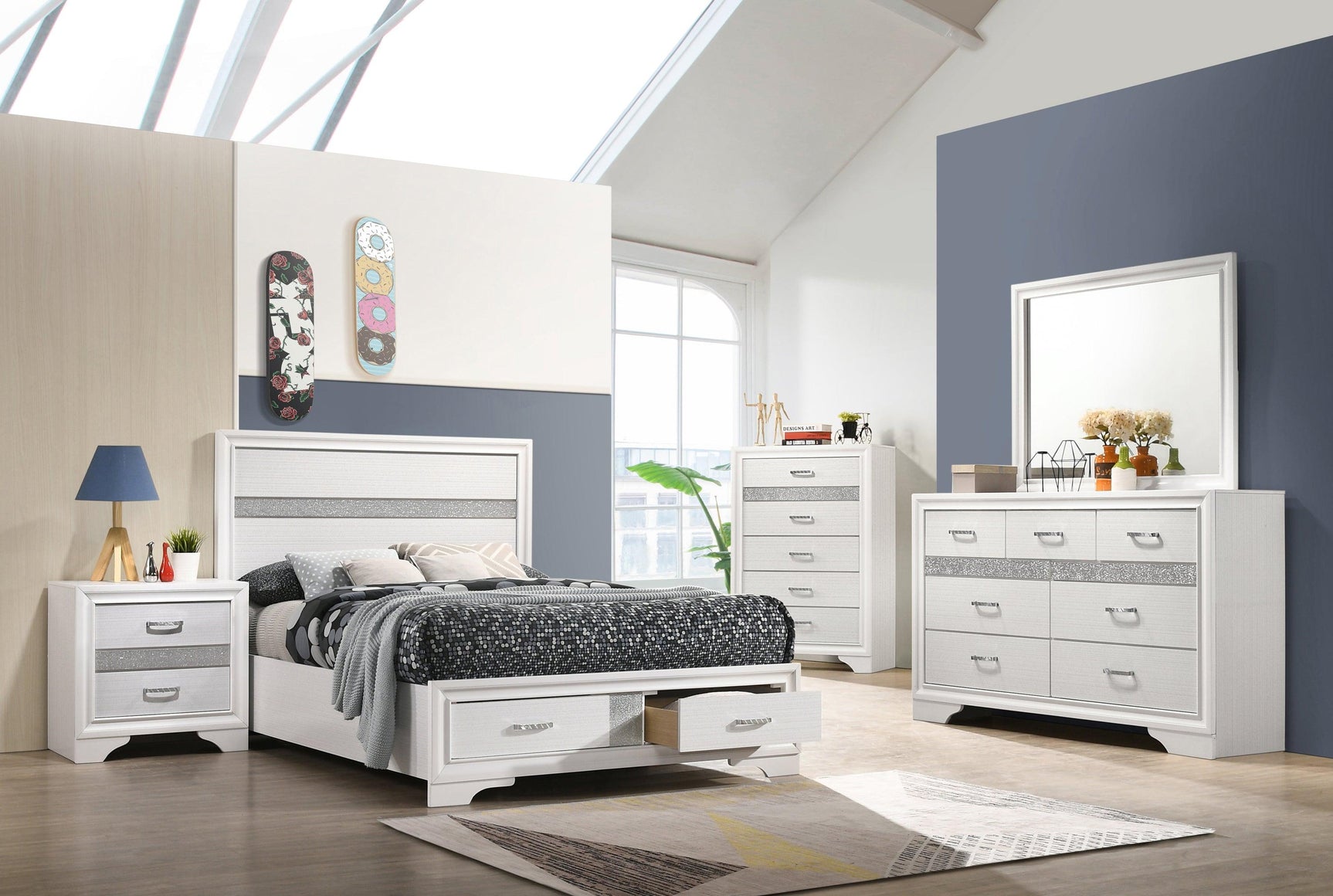 Side view of Miranda Full Storage Bed White showing storage drawers