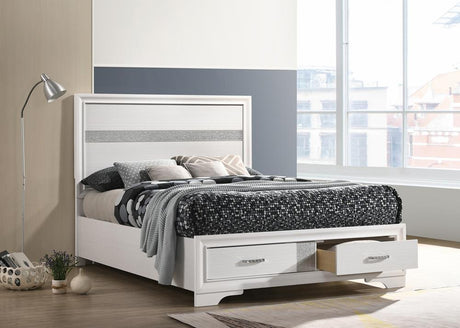 Miranda Full Storage Bed White front view with glitter headboard