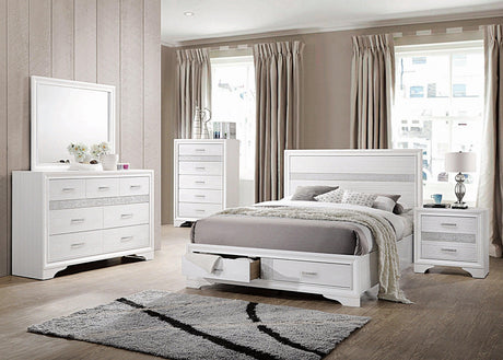 Tapered legs and rounded base detail on Miranda nightstand