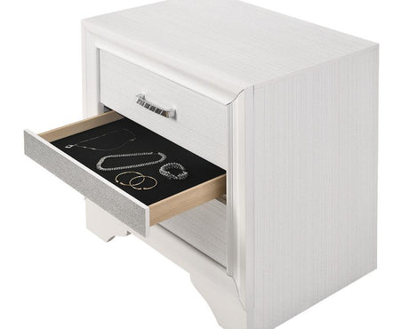 Nightstand lower shelf with books and magazines