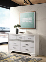 Miranda 7-Drawer White Dresser with Rhinestone Accents - Front view