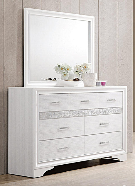 Miranda Rectangular White Dresser Mirror angled view