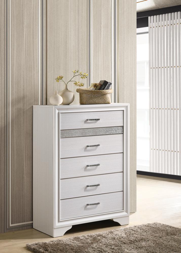 Miranda 5-Drawer Chest White And Rhinestone - Ella Furniture