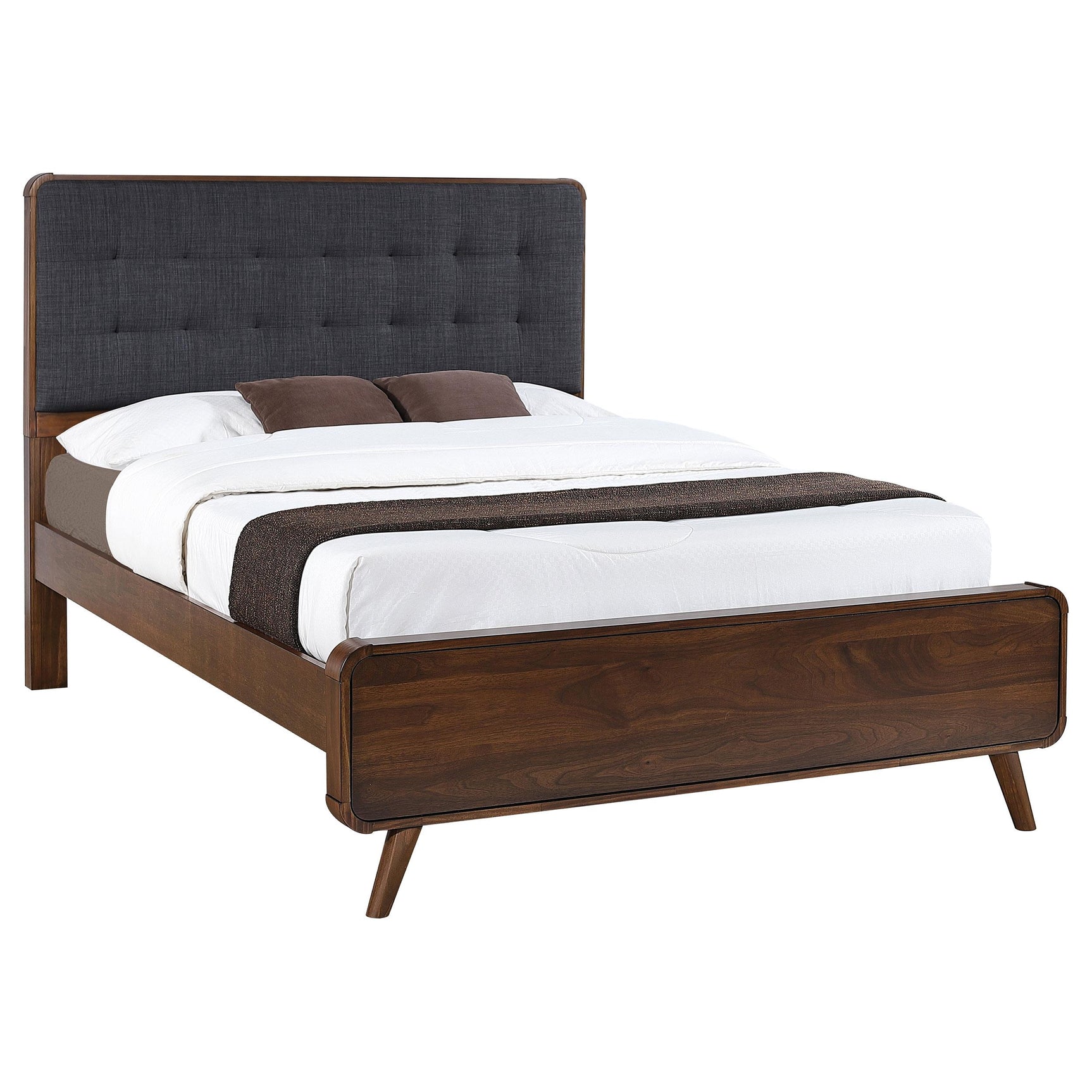 Side view of Robyn Wood Full Platform Bed showing tapered legs