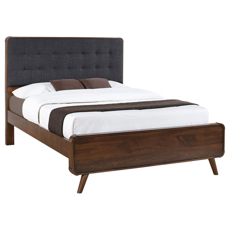 Side view of Robyn Wood Full Platform Bed showing tapered legs