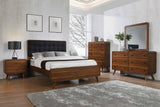 Side angle of Robyn Queen Bed showing tufted upholstered headboard