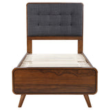 Close-up of walnut veneer and pine wood frame
