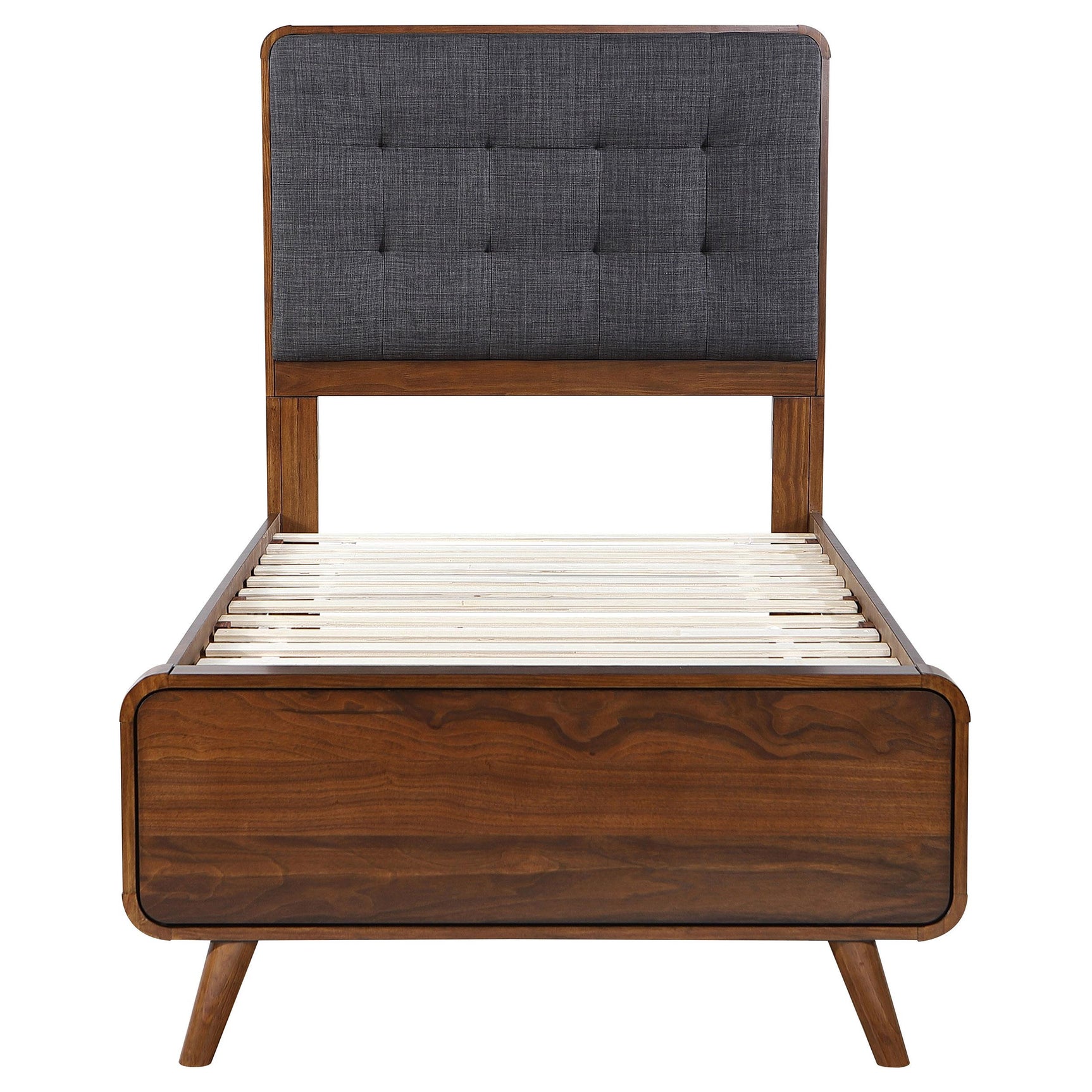 Close-up of walnut veneer and pine wood frame